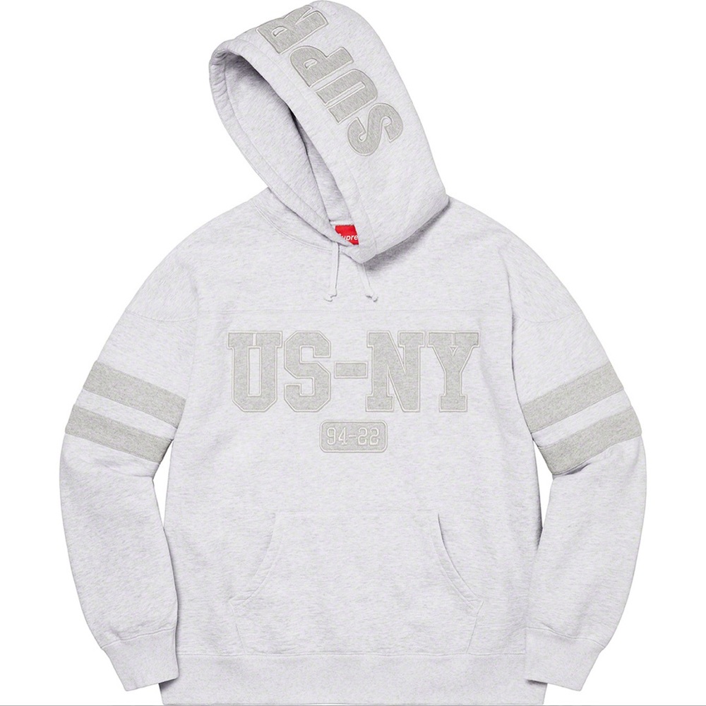SUPREME US-NY Hooded Sweatshirt - Ash Grey Size S 100% Authentic